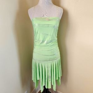 Tag 1080 Tinker Bell Green Silver Tone Stripes Spaghetti Strap Dress Size L NWT